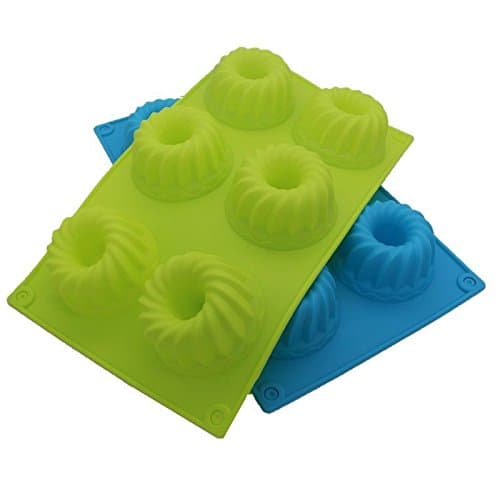 6 Cup Large Silicone Bun/Muffin - Non Stick Tin Tray Baking Pudding Mold (Green)