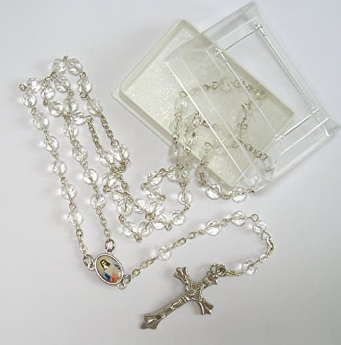 Divine Mercy Faceted Clear Rosary Beads with enamel Junction
