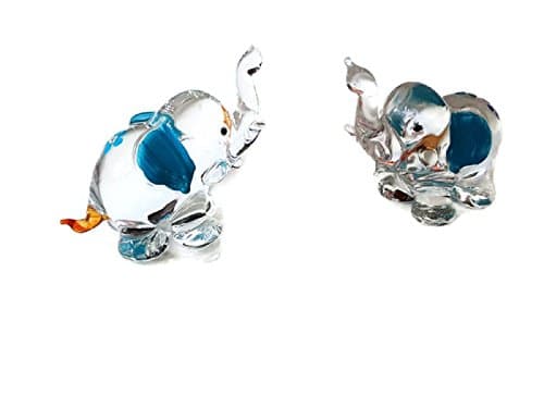 Hot 2 Pcs/Set Handmade Colorful Elephant Hand Blown Glass and Acrylic Hand Painted Art Figure Home Decoration (60x45mm, Blue)