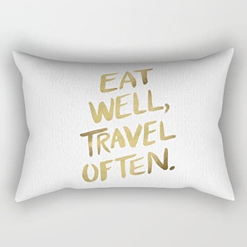 Dkisee Eat Well Travel Often on Gold Canvas Rectangle Decorative Throw Pillow Case Cushion Cover 12"*20"