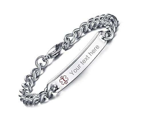 8mm High Polished Stainless Steel Chain SOS Emergency Medical Alert ID Bracelets for Men &Women,8"