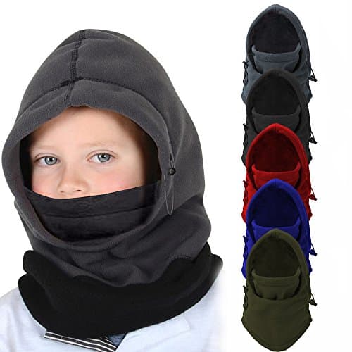 Kids Zero-Degree Cold Weather Fleece Hood Face Coverup with Adjustable Face Drawstring (Pink)