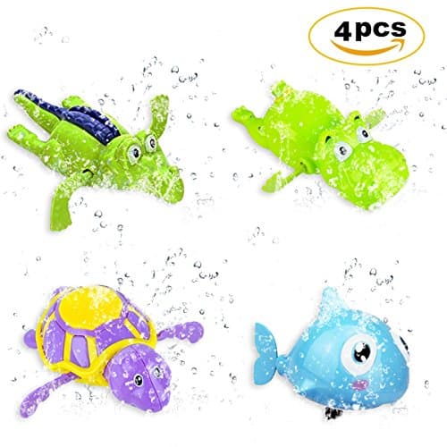 4PCS Pool Float Bath Toys (Fish + Tortoise + Hippocampus + Crocodile),Wind Up Swimming Bathtub Animal Toys Playset for Boys Girls Toddlers --- ABS Material,Smooth Appearance,Cute Appearance