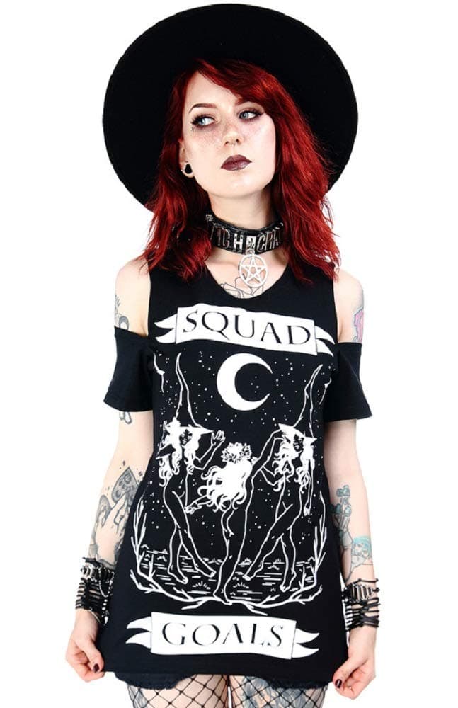 RestyleOccult Wicca Squad Goals Cold Shoulder Top - Black
