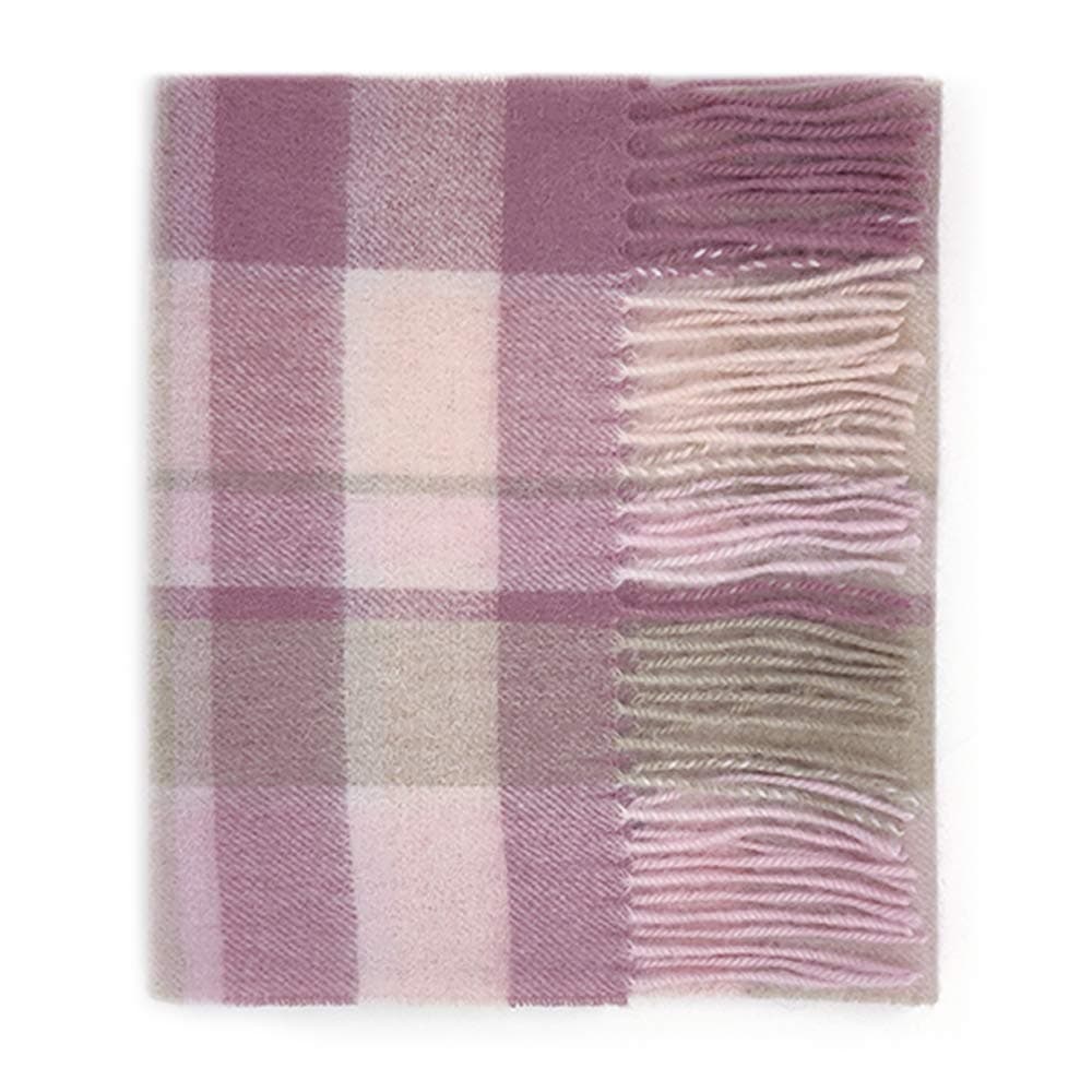 100% Lambswool Soft Touch Tartan Scarf- Designed in Scotland - (Pink Middle Box Check)