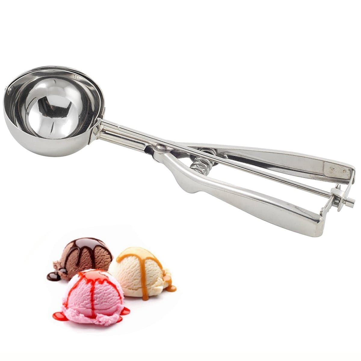 Ice Cream Scoop (50mm), Premium Stainless Steel Mechanical Cookie Scoop Melon Baller with Trigger Release for Ice Cream Fruit Mash Food Cookie Spoon Kitchen Ball