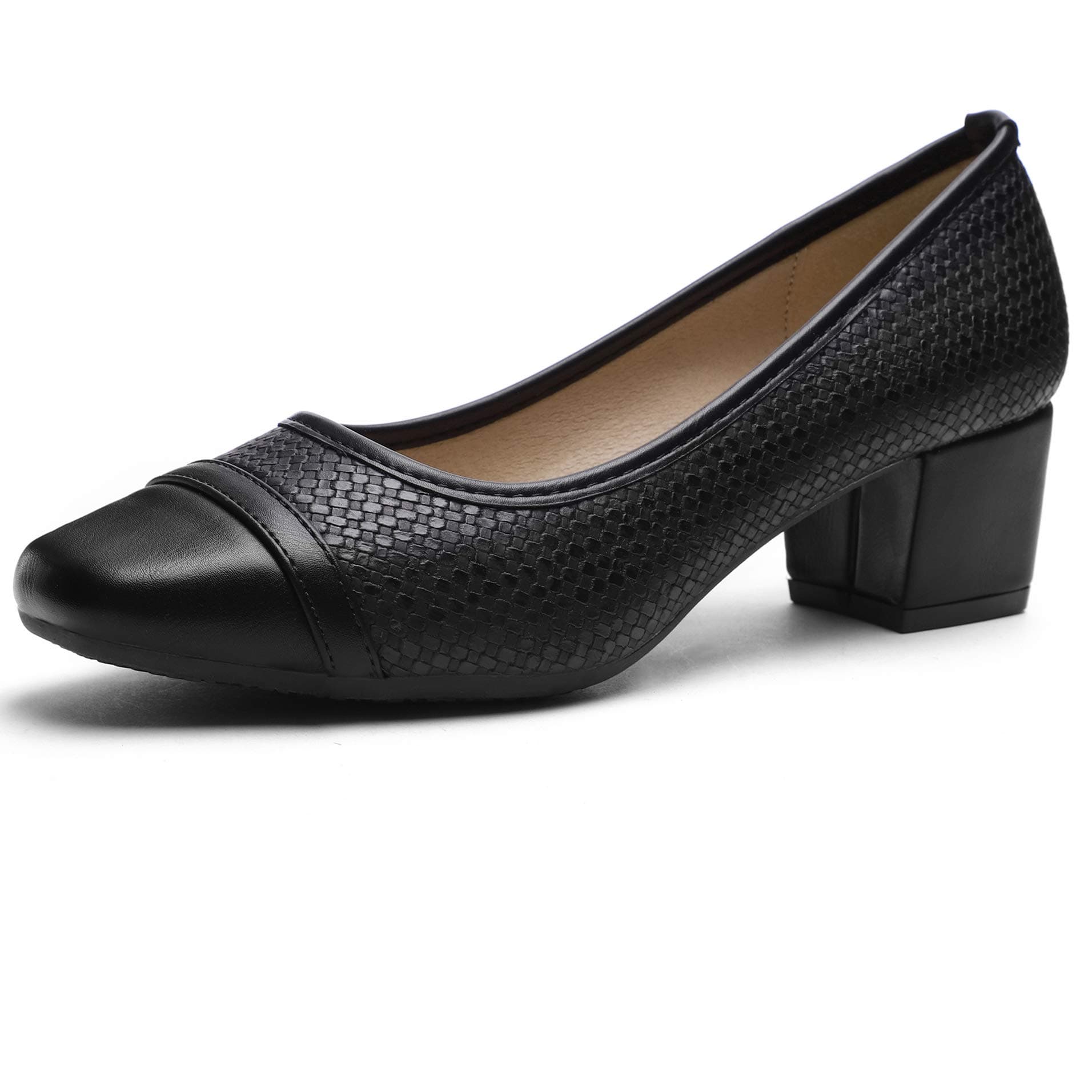 CINAK Black Comfort Pumps Heel Slip-on Women’s Casual Square Toe Walking Classic Shoes Black
