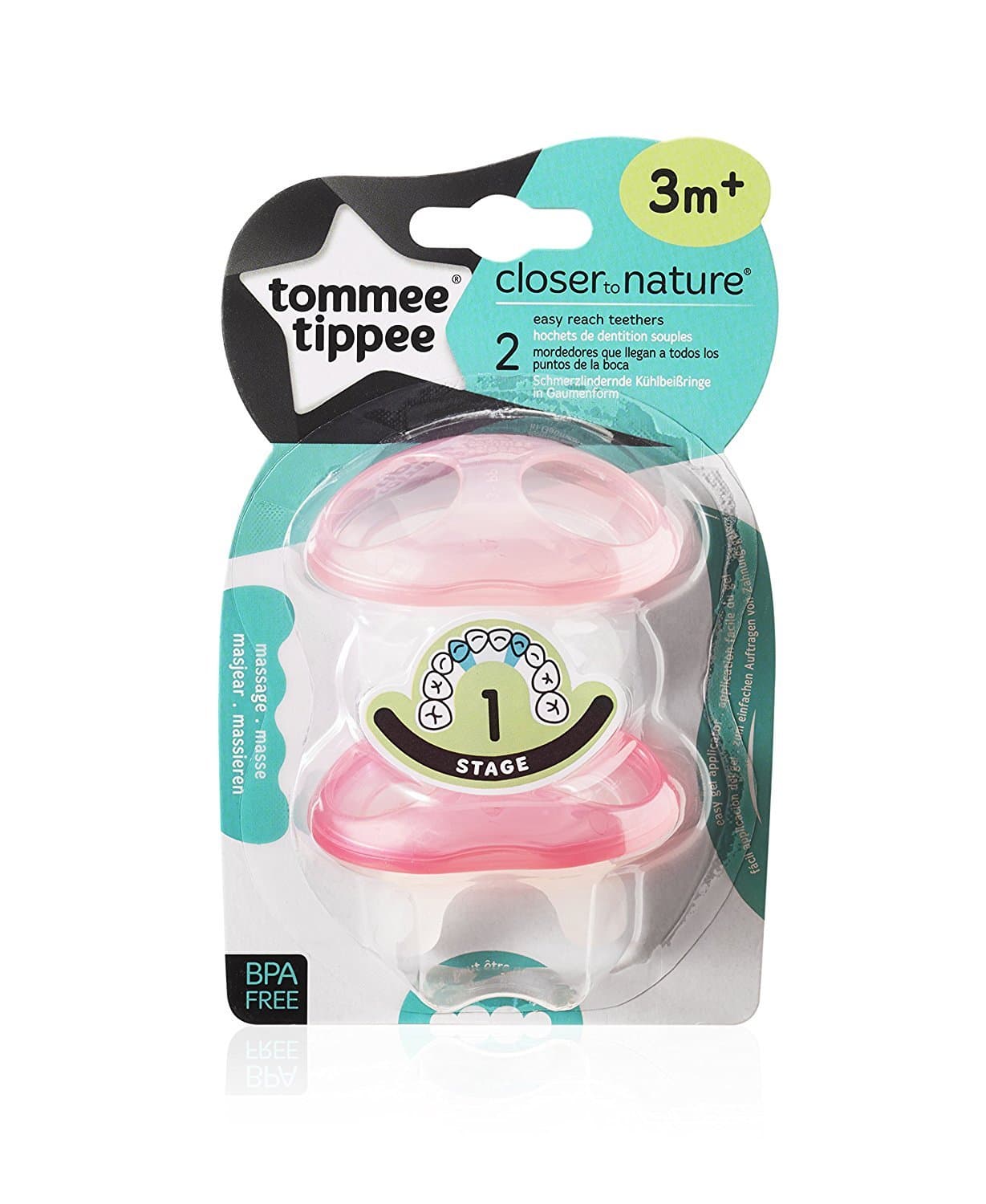 Tommee Tippee CTN Easy Reach teethers Stage 1 Pack of 2 Pink
