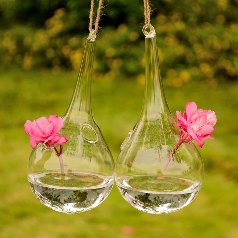 2 Pack Hanging Glass Terrarium Air Plant Container Vase Teardrop Shape