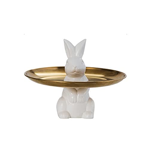JUNCAN Cupcake Stand Ceramic Dessert Plates for Snacks and Cookies, Bunny Candy Dish Gift, 8 Inch, Home Decorations Gift (Split Rabbit)