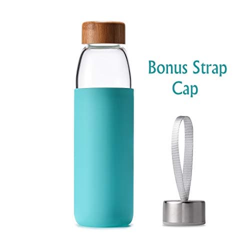 veegoal 18 Oz Borosilicate Glass Water Bottles with Bamboo Lid