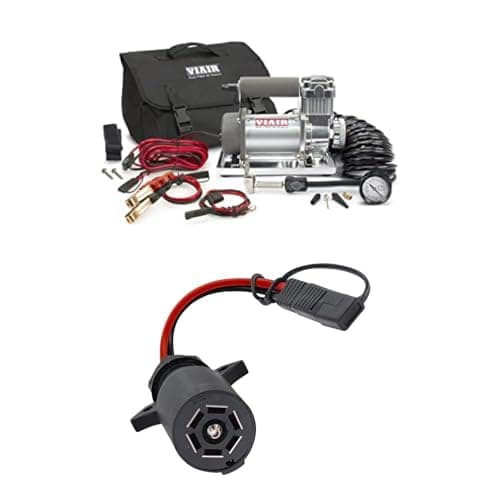 Bundle of Viair 30032 300P SXS Portable Compressor Kit with battery tender and compressor tie down (12V, 33% Duty, 150 PSI), CE. + VIAIR 7-Way Power Access, 7-Way Blade to 2-Pin SAE 12V Power Source