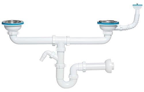Double Kitchen Sink Drain Waste P-Trap 115mm with extra Overflow/Basket by Aniplast
