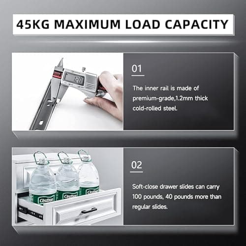 AOLISHENG Soft Close Drawer Runners Drawer Slides 400mm Heavy Duty 45kg Load Capacity Draw Sliders Full Extension Ball Bearing Kitchen Cabinet Replacement Draw Runners Side Mount, Black 1 Pair