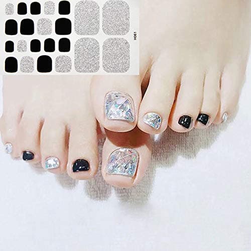 6 Sheets Full Toe Nail Wraps Art Polish Stickers Decal Strips Adhesive False Nail Design Manicure Set With 1Pc Nail Buffers Files For Women Girls