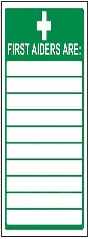V Safety 31008AN-S First Aiders Sign - Portrait - 150mm x 200mm - Self Adhesive Vinyl, Green