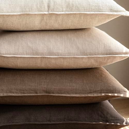 Foindtower Pack of 2, Decorative Linen Soild Throw Pillow Covers Soft Accent Cushion Case Farmhouse Neutral Pillowcase for Chair Couch Sofa Bedroom Living Room Home Decor 16 x 16 Inch Tan Beige