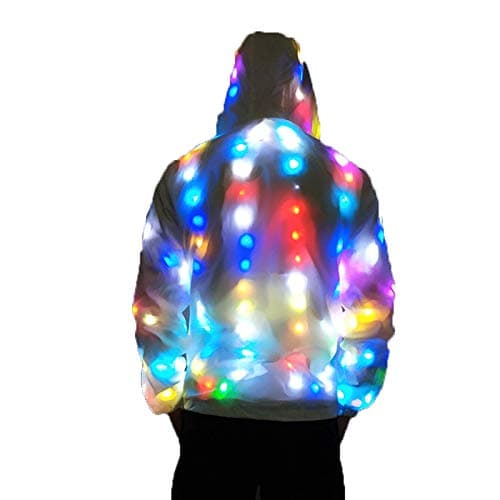 PeiQila LED Light Up Jacket, LED Glowing Party Costume Hip-hop Glowing Hooded Jacket for Christmas Halloween Party