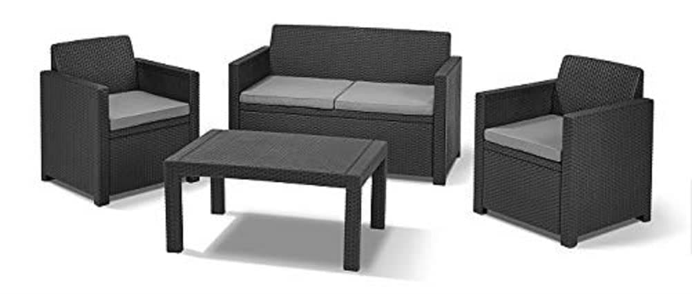 Keter Merano Garden Furniture Lounger Set Lounge, Graphite with Grey Cushions