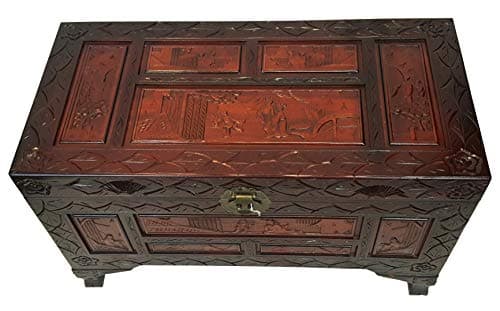 Oriental Furniture Warehouse Chinese Carved Chest in Red Mahogany Finish 24" H