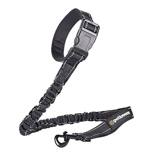 Petloverz Elastic Flexible Dog Lead with 2 Handles, Back Absorber Bungee Lead, Jogging Lead with Reflectors Nylon, Black