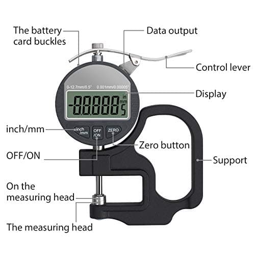 Neoteck Digital Thickness Gauge, Digital Thickness Measuring Instrument, Accuracy 0.0001mm, Measuring Range 0-12.7mm, Aluminum Alloy, Large LCD Screen, High Precision Thickness Measuring Instrument