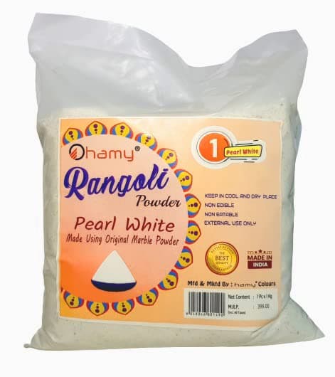 hamy® Premium Marble White Rangoli Powder – First Quality Muggu Pindi (1 Kg) | Smooth, Fine Texture for Vibrant Kolams & Festive Décor | Buy Only from Authorized Seller hamy®