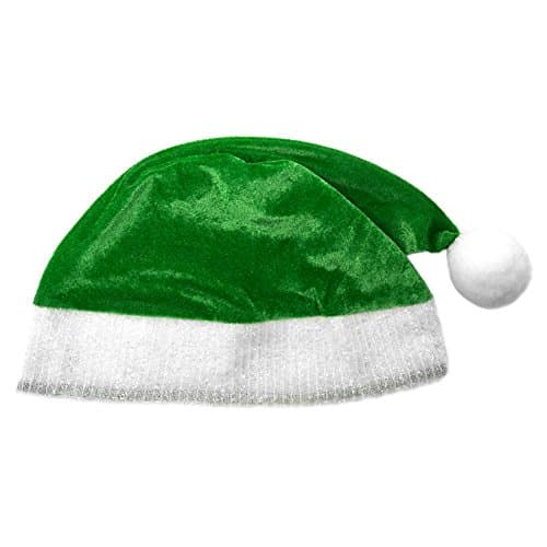 Adult Green Plush Santa Hat - Holiday Xmas Christmas Costume Party Hat