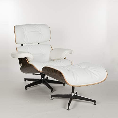 UPSUN EOE Simple Modern Fashion Style Living Room Genuine Leather Wood Lounge Chair and Ottoman (Ebonywood White)