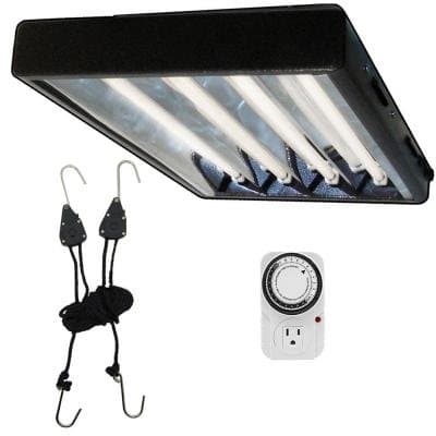 Viavolt 4-Bulb T5 High Output Copper Fluorescent Grow Light Fixture with Timer, 2', Black
