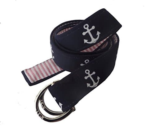 Men's Anchor and Seersucker Nautical D-Ring Fabric Belt