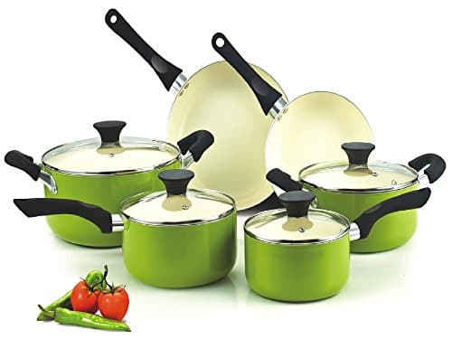 Cook N Home Pots and Pans Set Nonstick, 10 Piece Ceramic Kitchen Cookware Sets, Nonstick Cooking Set with Saucepans, Frying Pans, Dutch Oven Pot with Lids, Green