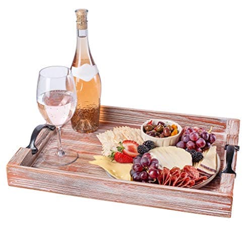 "Abigail" Ottoman Tray - Authentic Firwood - Rustic Wooden Serving Platter - Breakfast In Bed - Bathroom Vanity - Farmhouse Homegoods - Torched Smooth - Premium Quality - Coffee & Tea Bar - (White)