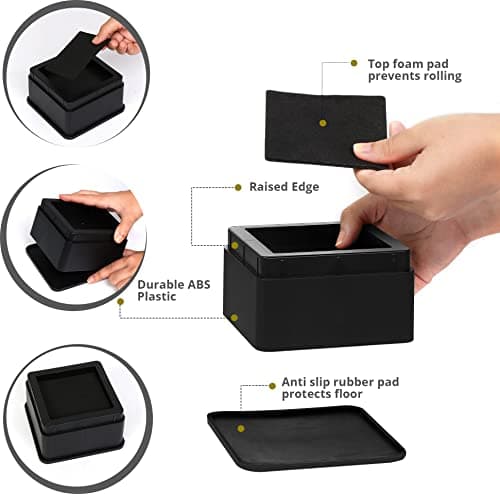 Utopia Bedding Bed Risers 2 Inch - Pack of 8 - Adjustable Furniture Risers 2 & 4 inch - Anti Slip Foam & Rubber Pad - Stackable Bed Lifts Risers Heavy Duty for Sofa, Bed, Table, Couch & Chair (Black)