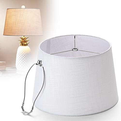 Drum Lamp Shade For Table/Floor Lamps - Medium, White Fabric Hardback Lampshades, Spider Lampshade with 7 inch Harp, Hand Crafted Cloth Lamp Cover (10 x 12 x 8 inch)