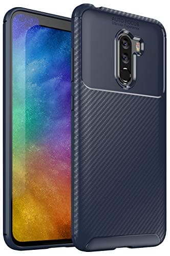 Xiaomi Pocophone F1 Case, Casix Ultra Thin [Carbon Fiber] Scratch Resistant [Shock Absorption] Soft TPU [Anti-Slip/Grip] Protective Cover for Xiaomi Poco F1 / Xiaomi Pocophone F1 (Navy Blue)