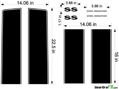 GearGraFX SS Rally Stripes Black Graphics Kit for Golf Carts