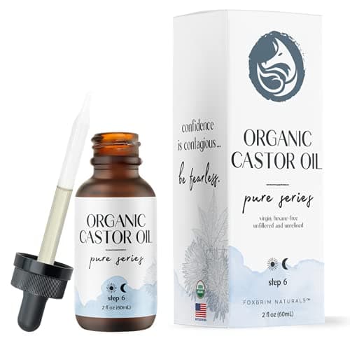 Foxbrim Naturals Pure VIRGIN Organic Castor Oil with Wand, Brush Kit - USDA Certified, Hexane-Free - Thicker Eye Lashes & Nourish Hair Nails 2 oz
