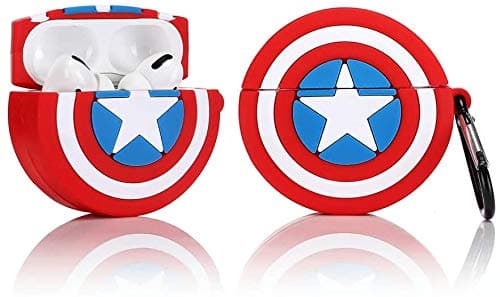 Airpods Pro Silicone Case Funny Cover Compatible for Apple Airpods Pro[3D Cartoon Pattern][Designed for Kids Girl and Boys] (Captain America Shield)