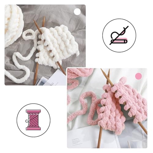 MABOZOO Assorted Chunky Yarn for Crocheting 8 Pack,Fluffy Jumbo Chenille Yarn,Soft Plush Yarn Bulky,Giant Thick Fuzzy Yarn for Hand or Arm Knitting,Cream & Pink(31.7 yds,8 oz Each Skein)