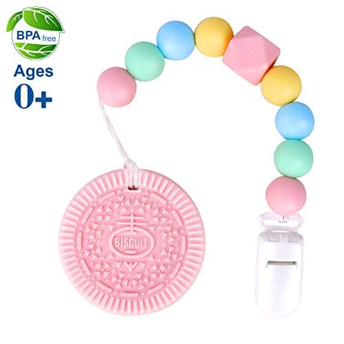 Baby Teething Toys, Teething Pain Relief, Silicone Teether with Pacifier Clip Natural BPA Free Raccoon for Freezer - Best Newborn Shower Gifts for Trendy Boy or Girl