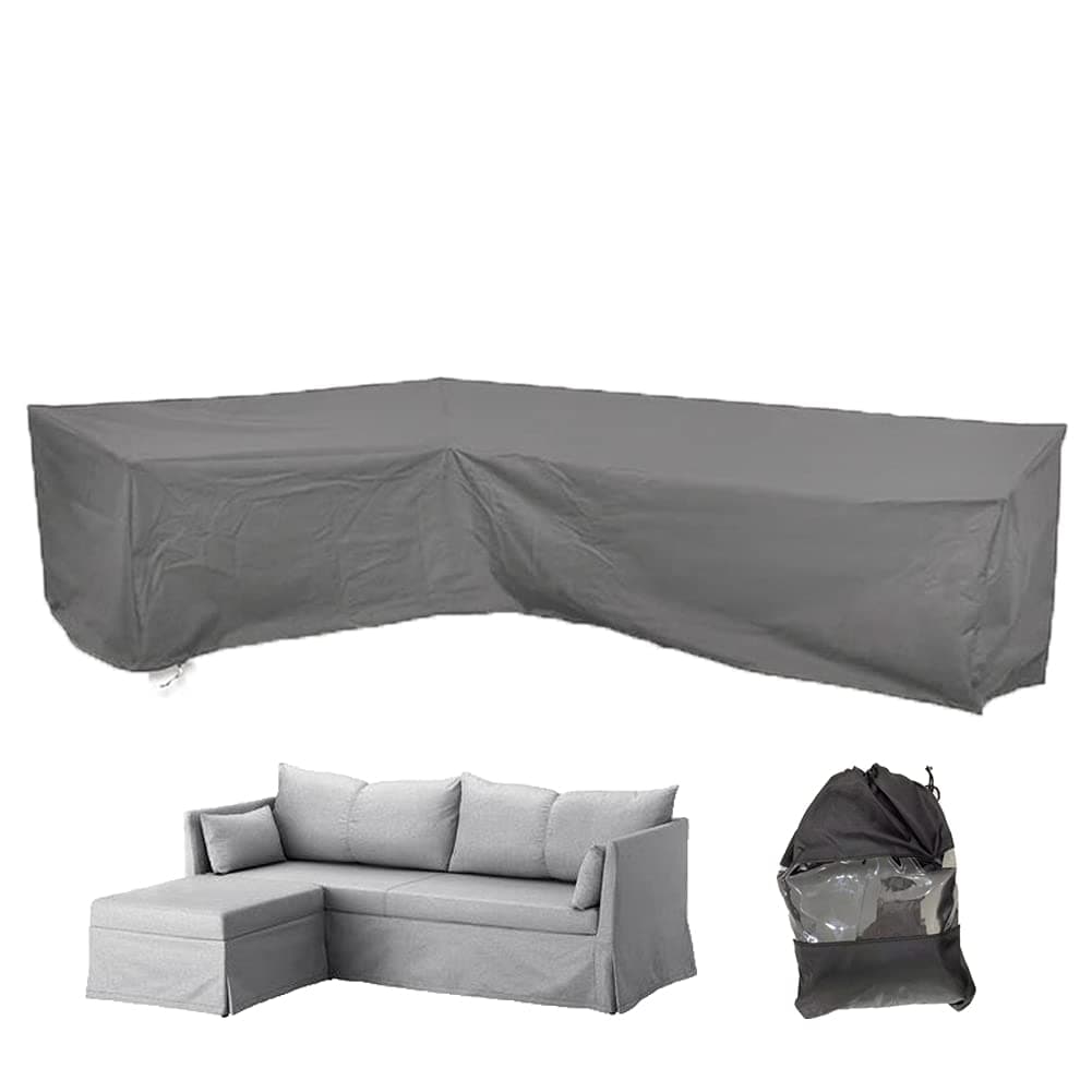 COOSOOPatio L Shape Sofa Cover Sectional Waterproof Corner Sofa Cover Outdoor Dust-proof Anti-UV Furniture Couch Cover for Lawn Garden Yard Indoor with Windproof Buckle Extra Large Grey
