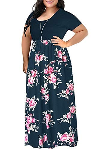 Floral Maxi Dress Short Sleeve Plus Size Floor Length Party Dress 14W