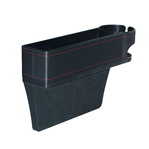 BALMOST Car Seat Organizer, Front Seat Gap Filler w/Cup Holder, PU Leather Console Side Pocket for Cars Lack Console Storage, Helps Reduce Distracted Driving & Holds Cellphone, Card, Coin| Black