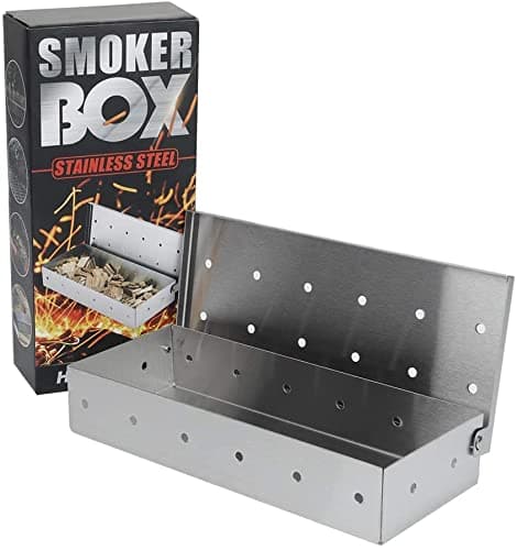 BBQ Smoker Box,Stainless Steel Smoke Box for Wood Chips,Grill Smoker Box for Gas & Charcoal BBQ,Top Meat Smoking Box in Charcoal& Gas,Add Smokey Flavor on Grilled Meat &Fish,Smoke Box BBQ Accessories