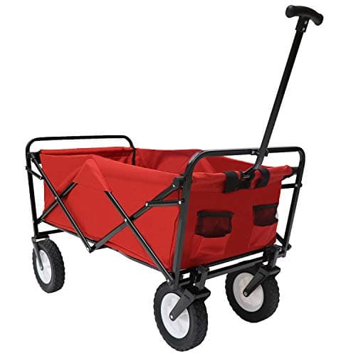 Victoria Young Collapsible Outdoor Utility Wagon Folding Cart All-Terrain Wheels Trolley for Shopping Beach Garden, Red