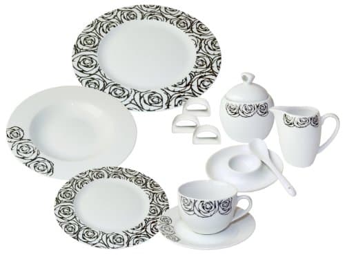 Arte Viva 50-Piece Romantico Porcelain Dinnerware Place Setting, Black, Serving for 6