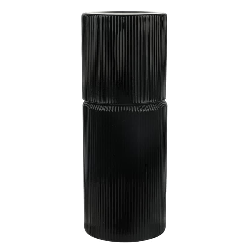 Bruno Magli Ribbed Carafe | 2-Pc Set | Drinking Glass Tumbler Doubles as a Lid | Elegant Nightstand Water Pitcher with Matching Cup for Office, Home, & Guest Room Décor | Gift Boxed (Black)