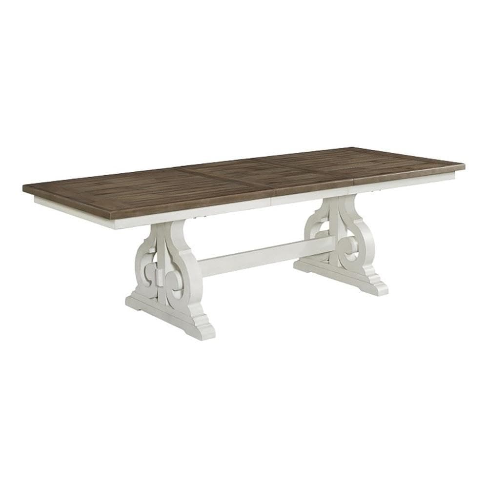 Intercon Drake 76-98" Wide Trestle Table, Rustic White & French Oak