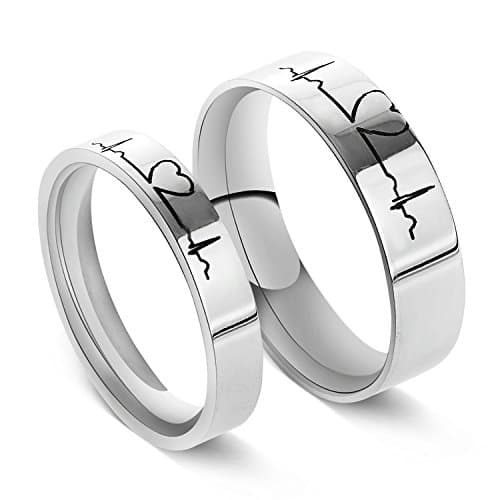 fashionlife Jewelry,Electrocardiogram Ring,Titanium Couple Ring,ECG Ring,Love Heartbeat Ring,Comfort Fit Wedding Bands,Engagement Rings,Promise Ring,Best Gift (Womens Size 11)